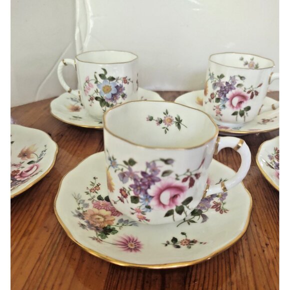Vintage Royal Crown Derby "Derby Posies" Demitasse Cups & Saucer set of 5 - Picture 11 of 16